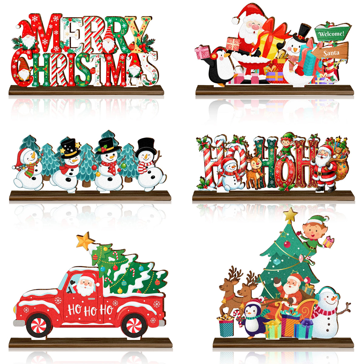 Christmas Wooden Tabletop Ornaments for Festive Holiday Table Decor