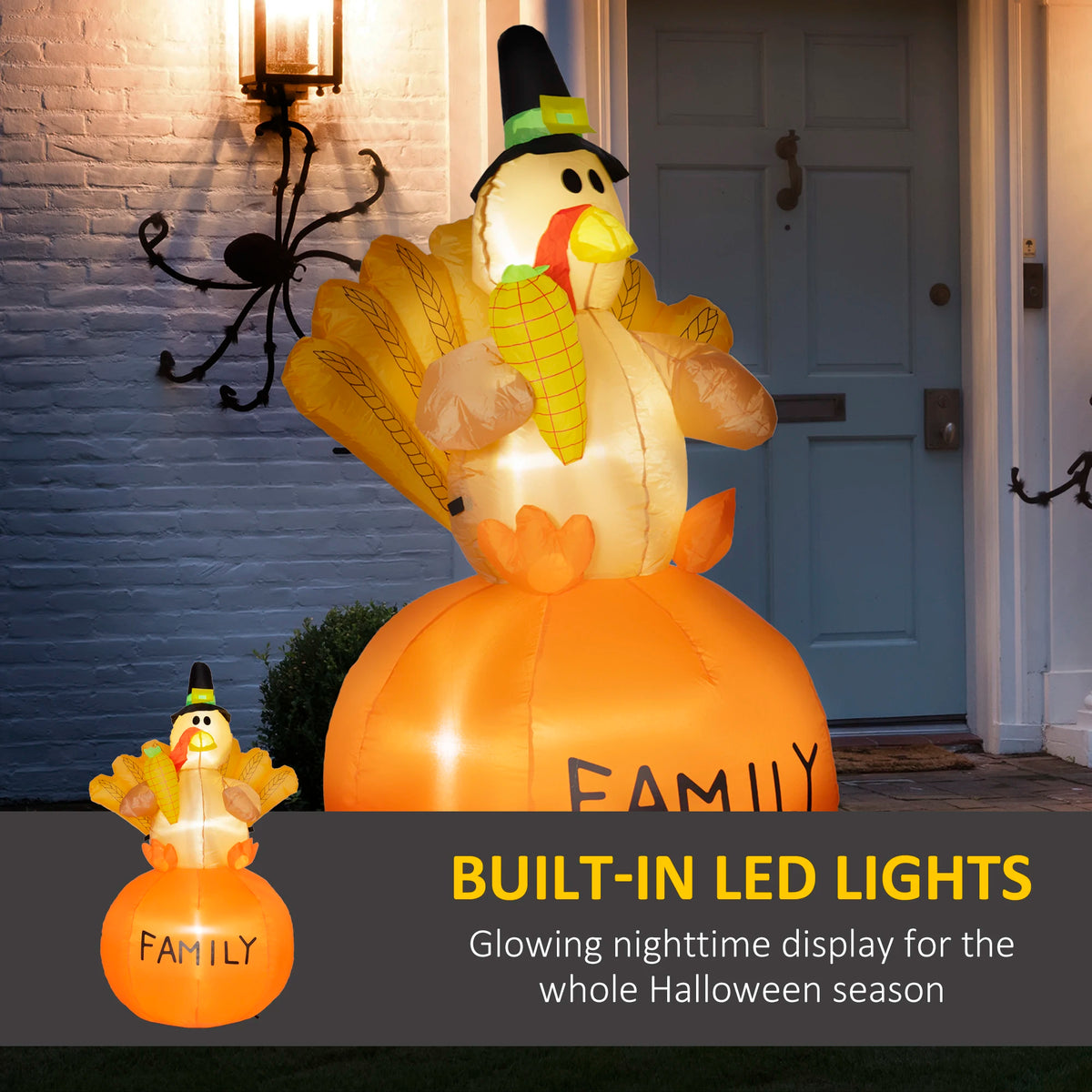 HOMCOM Inflatable Thanksgiving Turkey Decoration with LED Outdoor Yard Display