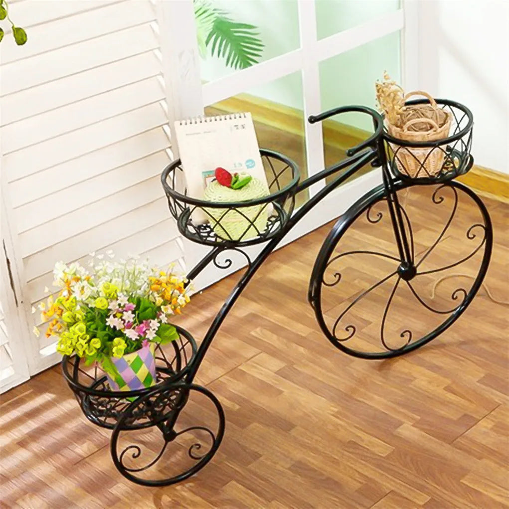 Three Tier Bicycle Plant Stand Wrought Iron Tricycle Planter