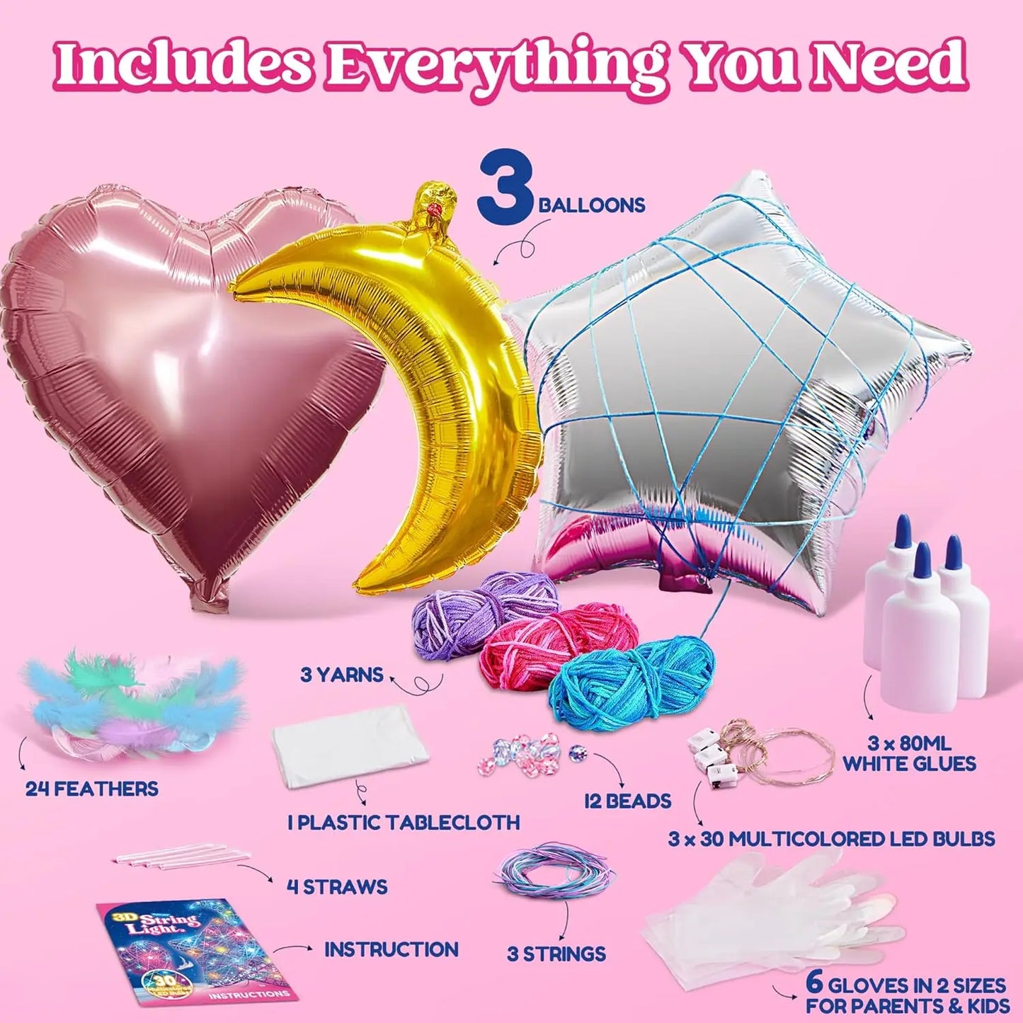 Joyfy 3D String Art Kit Light Up LED Balloons Craft Set