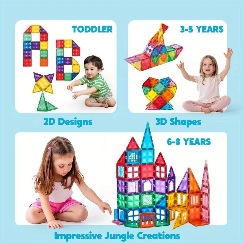 Joyfy Magnetic Building Tiles Set 110 Pieces With Vehicle Blocks