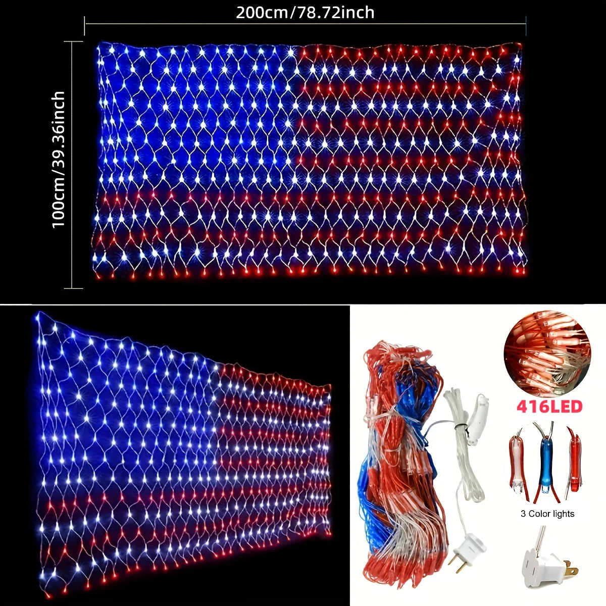 American Flag Net Light 416 LED String Lights For Independence