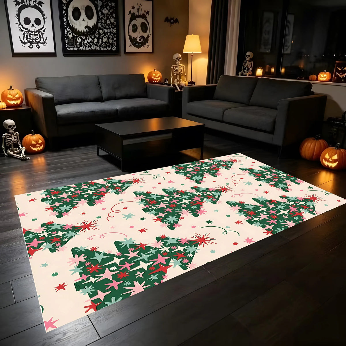 Cute Velvet Star Christmas Tree Carpet for Home Holiday Decor