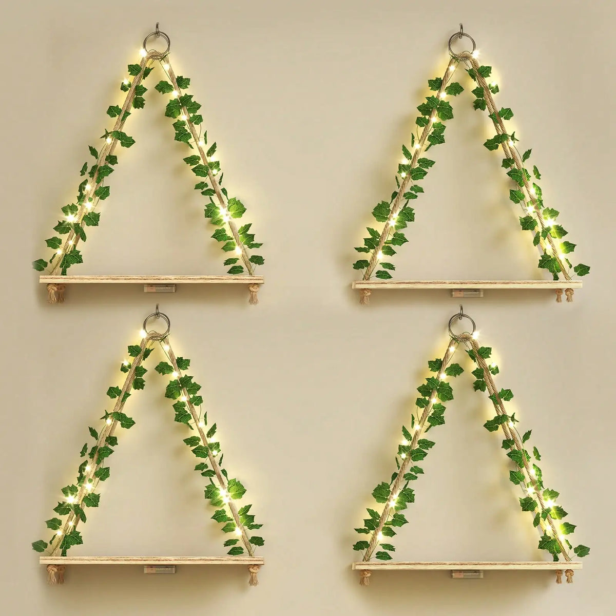 Wall Mounted Floating Shelves With Led Lighting And Ivy Displays