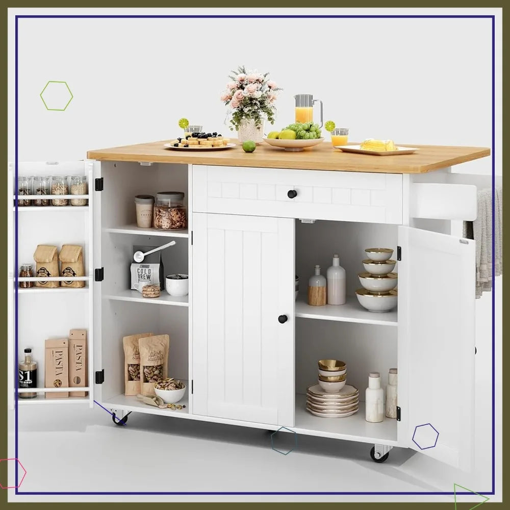 Portable Kitchen Island Cart With Storage Drop Leaf Table Wheels
