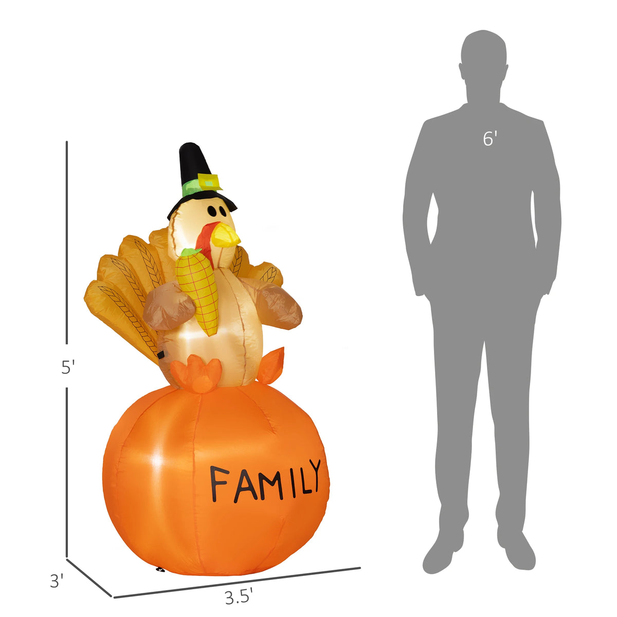 HOMCOM Inflatable Thanksgiving Turkey Decoration with LED Outdoor Yard Display