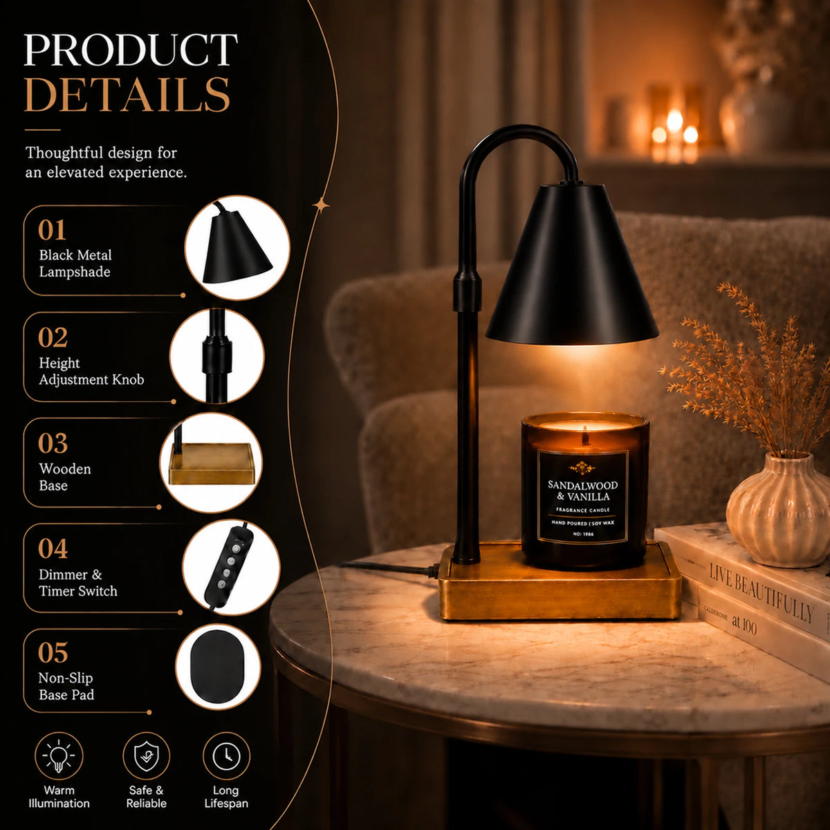 Dimmable Candle Warmer Lamp With Timer And Two GU10 Bulbs