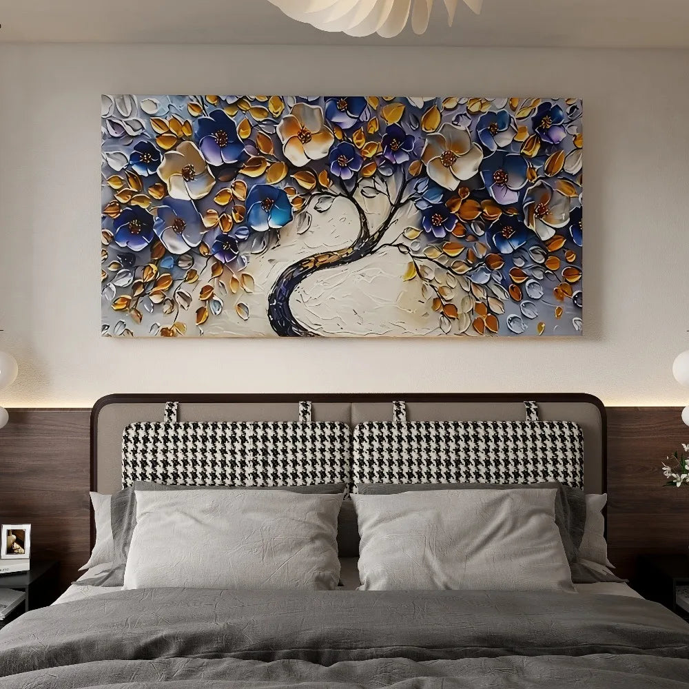 Abstract Floral Tree Canvas Art Boho Style Wall Decor With Wood Frame