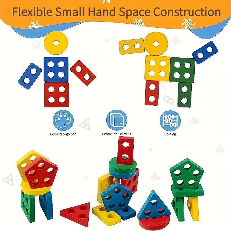 Montessori Geometric Wooden Blocks Shape Recognition Toy For Kids