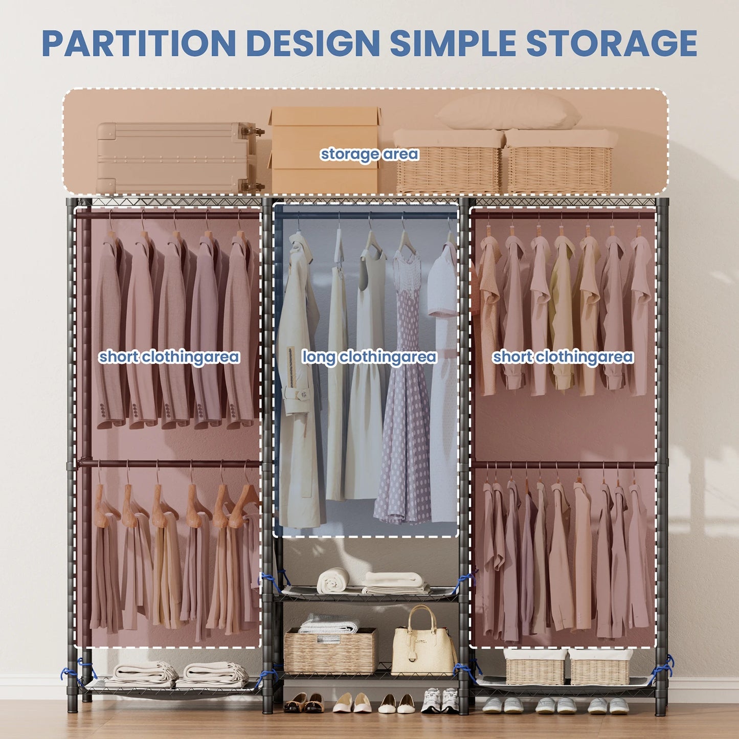 Freestanding Clothes Rack Organizer for Wardrobe Storage