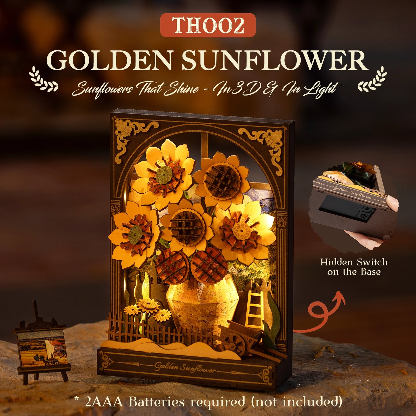 Rolife 3D Wooden Puzzle Golden Sunflower Wall Art Decor Kit