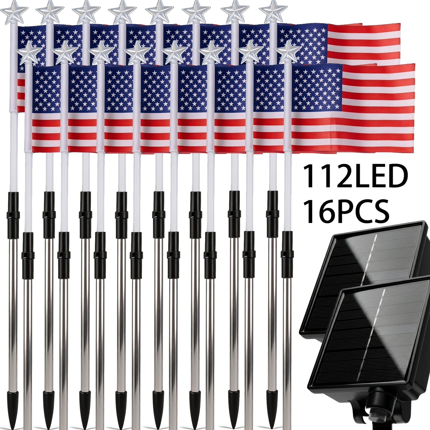 American Flag Solar Stake Lights Outdoor Decor For Independence Day