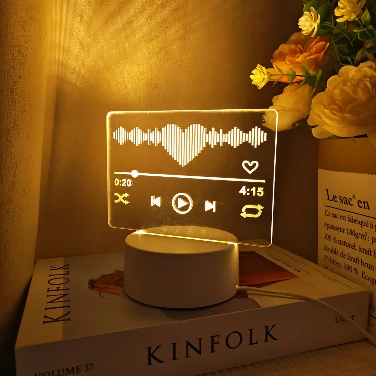 Heart Sound Wave Acrylic Music Player Led Night Light