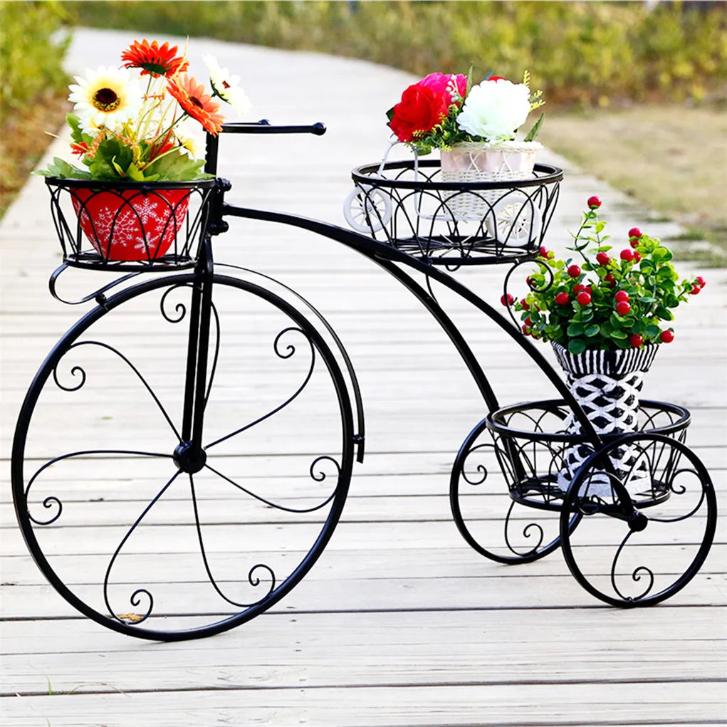 Three Tier Bicycle Plant Stand Wrought Iron Tricycle Planter