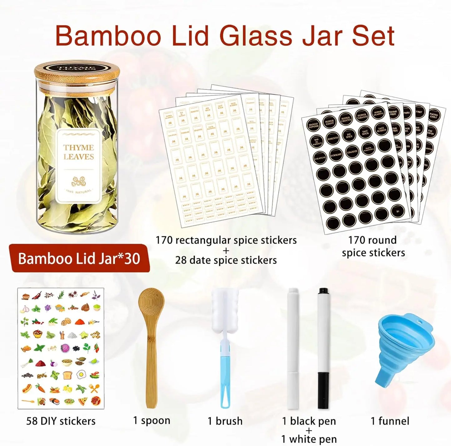 Glass Spice Jars With Bamboo Lids And Airtight Stackable Containers