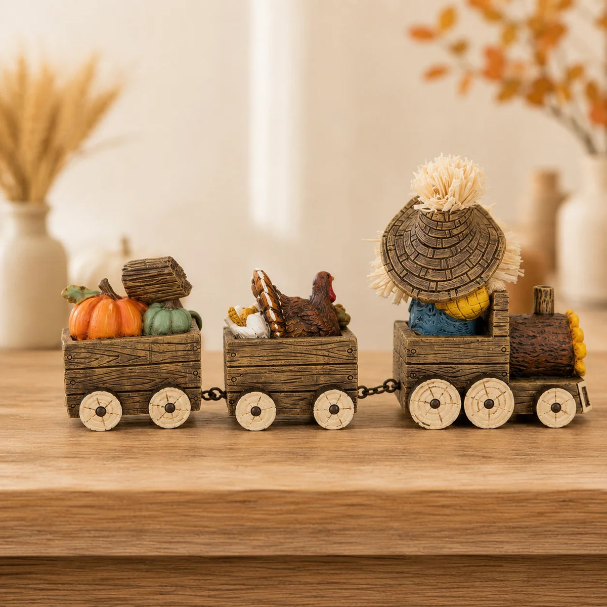 Hodao Scarecrow Resin Fall Harvest Train Figurine Set