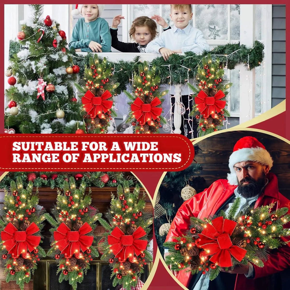 Prelit Christmas Stairway Swags for Door and Outdoor Holiday Decor