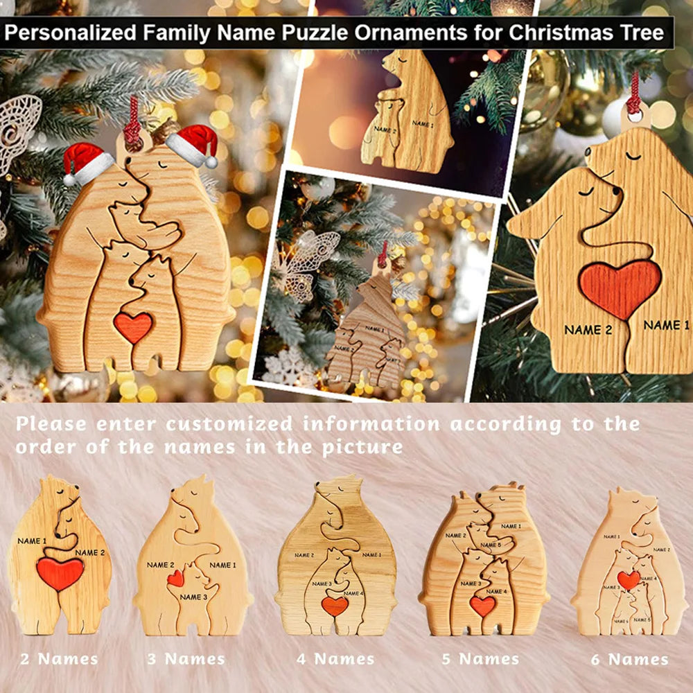 Personalized Bear Family Wooden Puzzle Free Engraving Name Gift