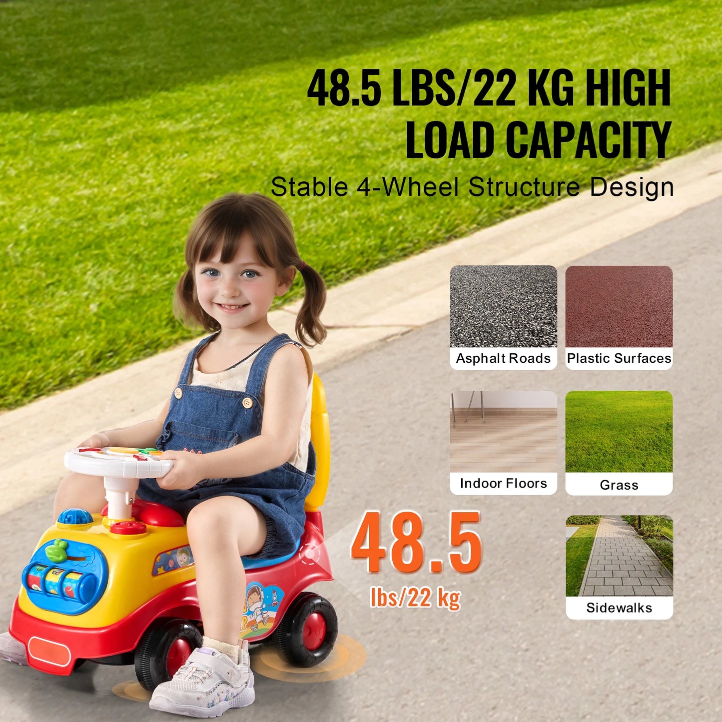 SucceBuy Toddler Ride On Push Car Sit To Stand Toy With Music Steering Wheel