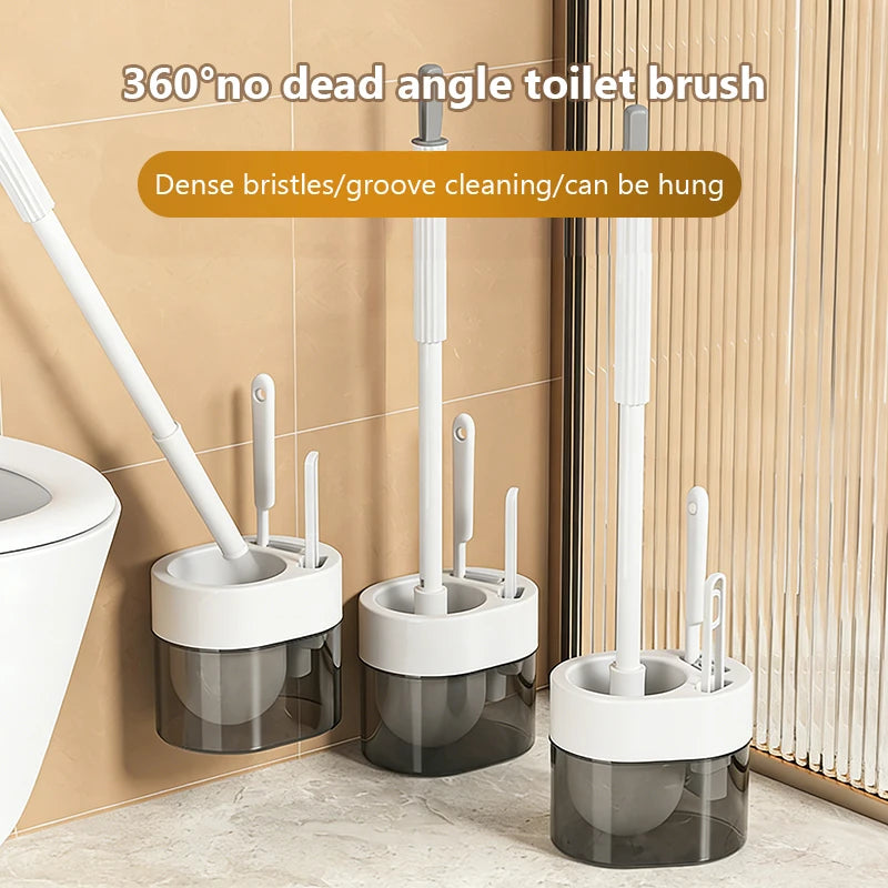 Multi Functional Wall Mounted Toilet Brush Set With Silicone Bristles