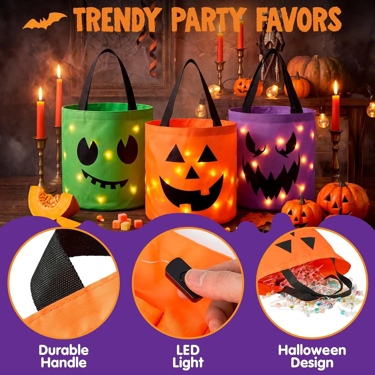 Joyfy Led Light Up Halloween Trick Or Treat Pumpkin Bucket