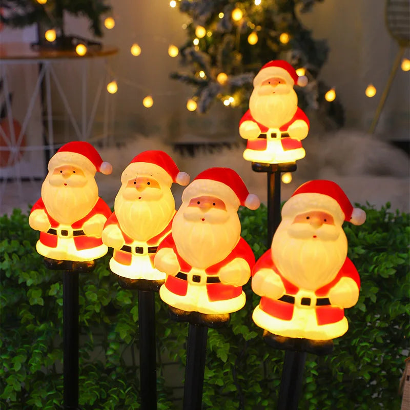 Solar Santa Claus Pathway Garden Stake Lights For Holiday Decor