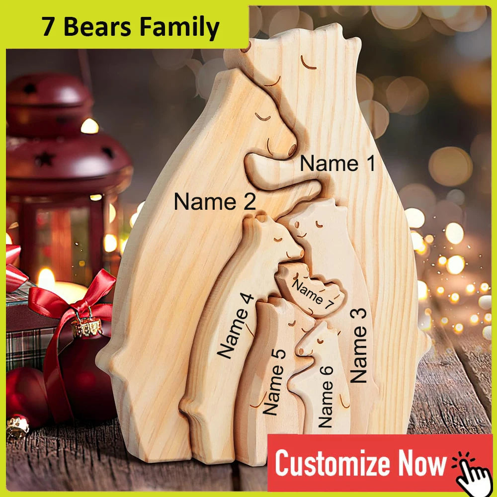 Personalized Bear Family Wooden Puzzle Free Engraving Name Gift