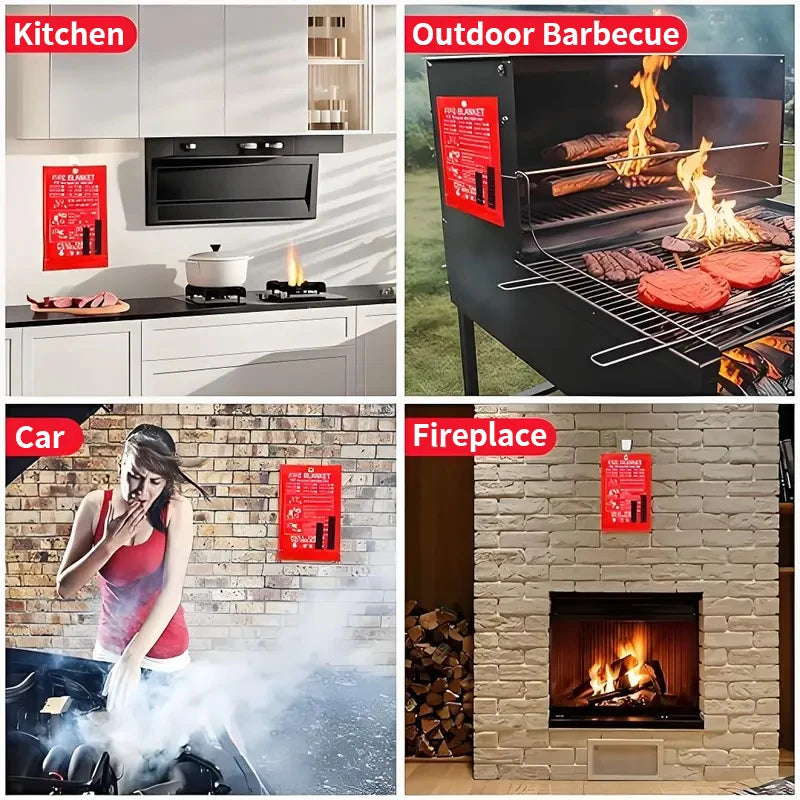 Emergency Fire Blanket 4 Pack Fiberglass Heat Resistant Kitchen Safety