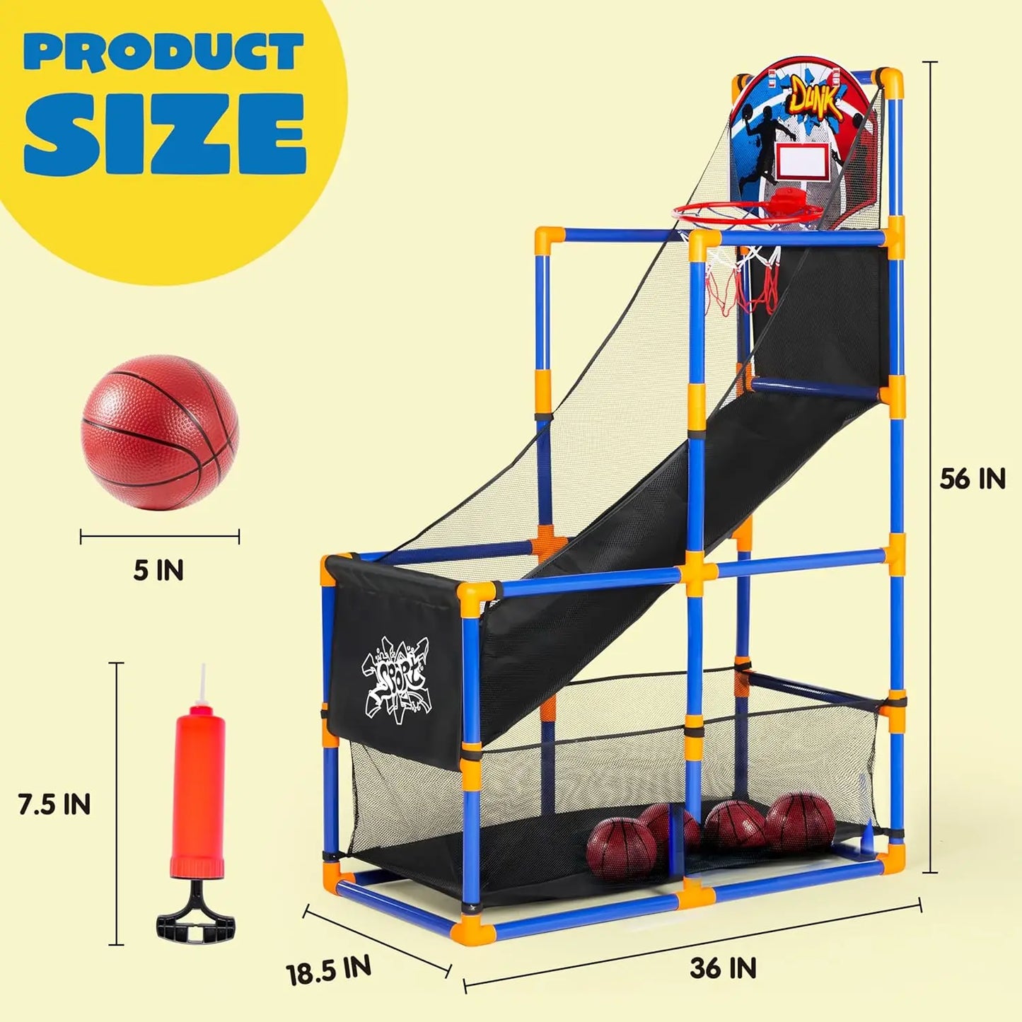 Joyfy Kids Arcade Basketball Game Set With Hoop And Balls