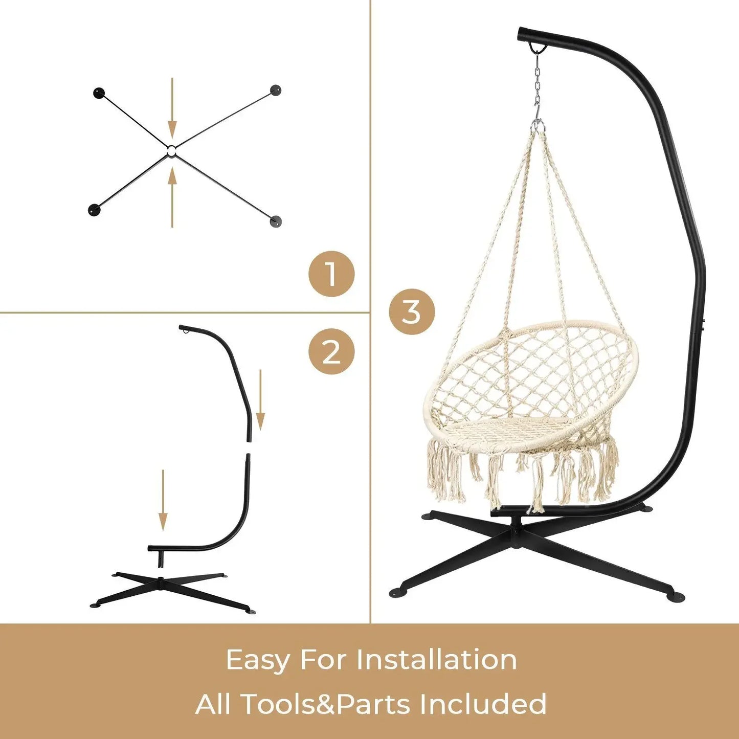 Homfa Heavy Duty Metal Hanging Chair Hammock C Stand Outdoor