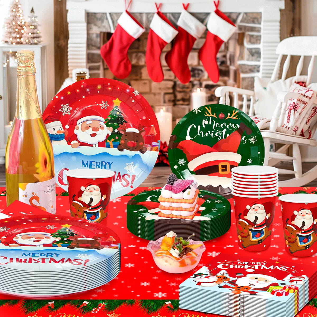 Christmas Party Tableware Set With Paper Plates Napkins Cups