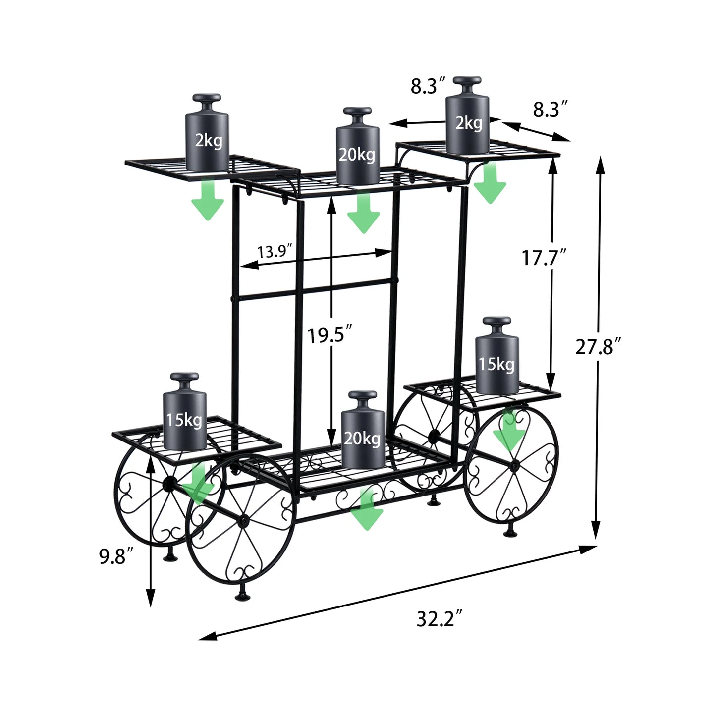 Wisfor Garden Cart Stand Flower Pot Holder Rack Plant Stand