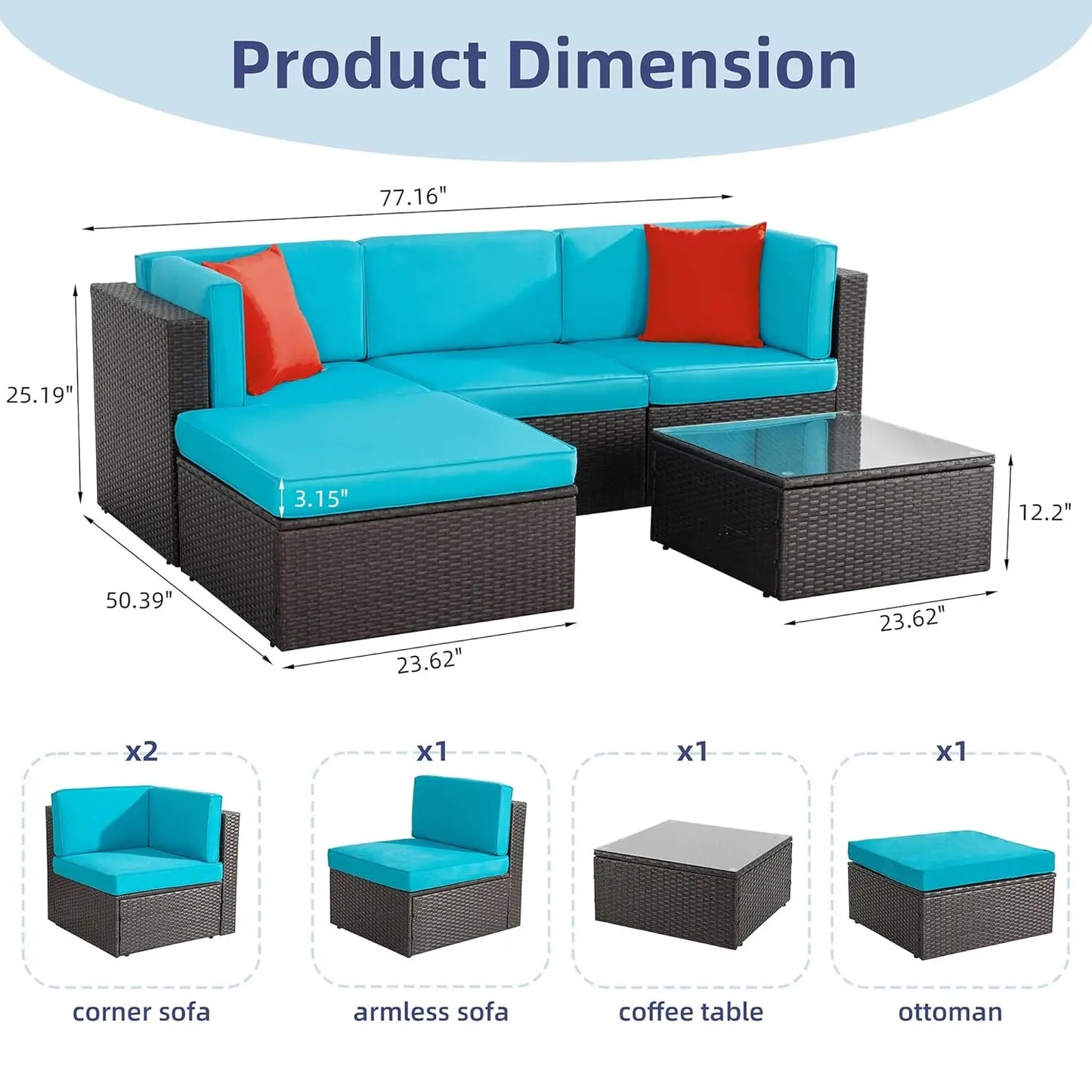 Outdoor All Weather PE Wicker Patio Sectional Sofa Set