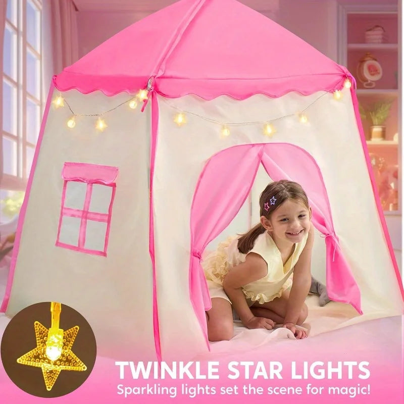 Joyfy Princess Castle Tent With LED Star Lights Playhouse