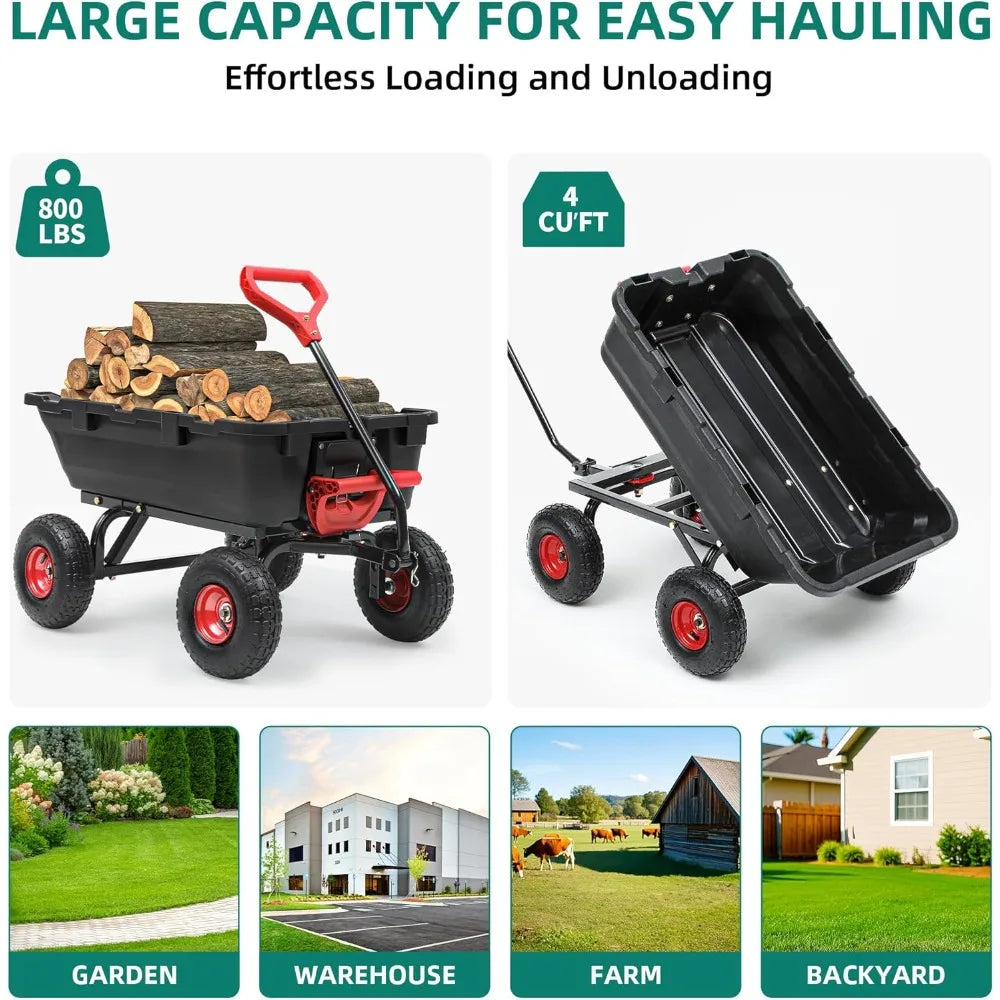 Dump Cart 800Lbs Heavy Duty Yard Wagon With Pneumatic Tires