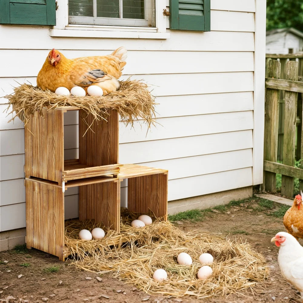 Pine Wood Chicken Nesting Box 3 Compartment Egg Nest Chickens