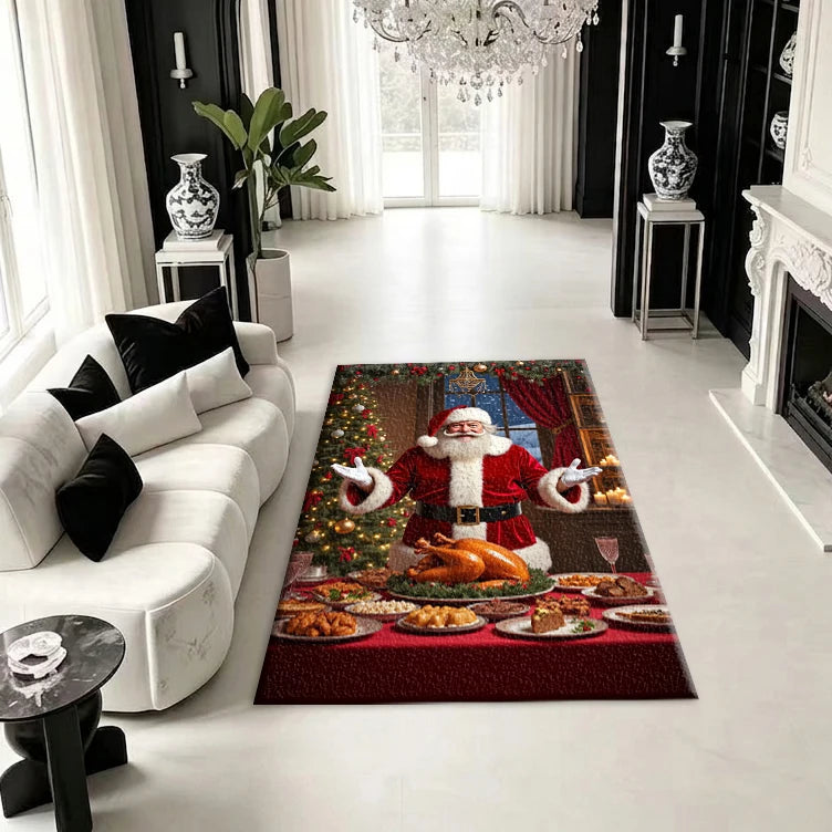 Christmas Santa Feast Printed Carpet for Indoor Holiday Home Decoration