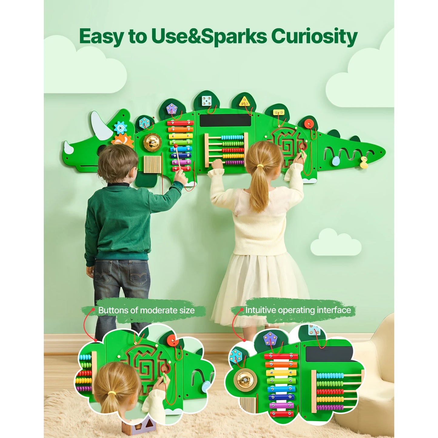 Dinosaur Kids Busy Wall Board With 11 Activity Panels Montessori Sensory Toy