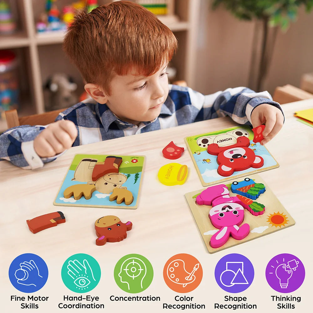 Animal Wooden Puzzles For Toddlers Educational Toys Pack Of 8