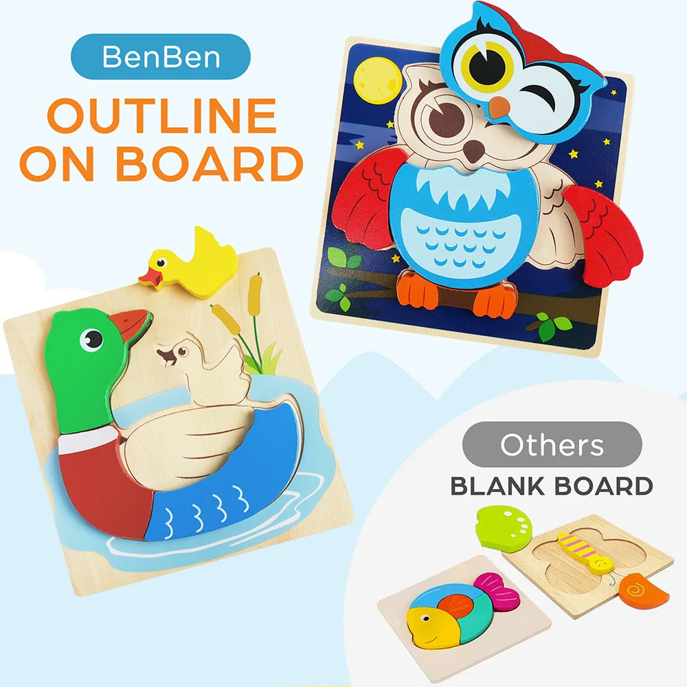 Animal Wooden Puzzles For Toddlers Educational Toys Pack Of 8