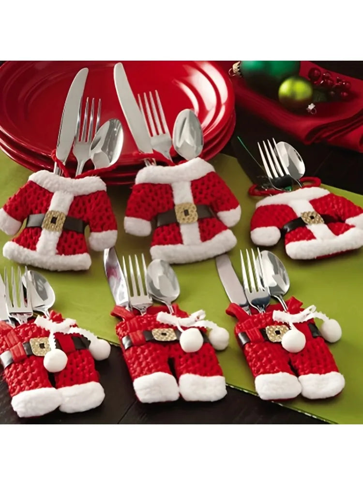 Christmas Santa Cutlery Storage Bags Decorative Tableware Holders