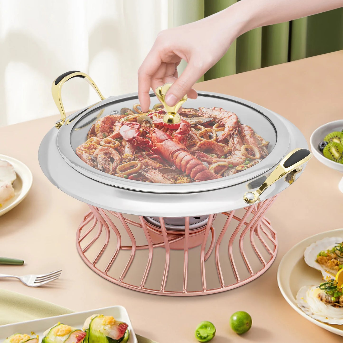 Stainless Steel Round Chafing Dish 24cm 2L Buffet Warmer With Fuel Holder