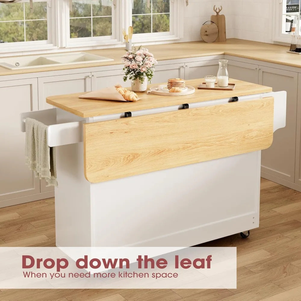 Portable Kitchen Island Cart With Storage Drop Leaf Table Wheels