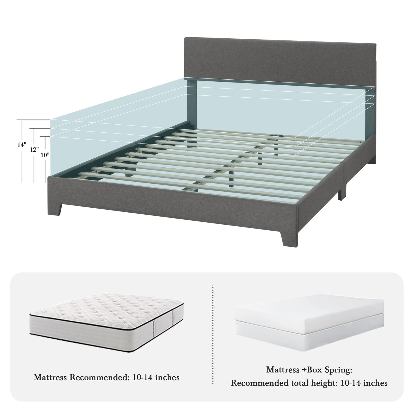 HOOMIC Upholstered Bed Frame with Adjustable Headboard and Quiet Support