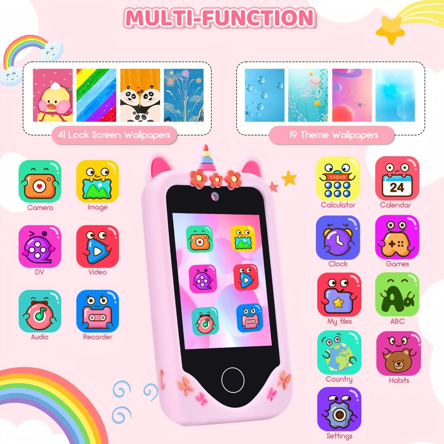 Children's Smart Phone Toy, Touchscreen HD Dual Camera Kids' Toy Phone with 32GB SD Card, Travel Toy, Suitable as Birthday or Ch