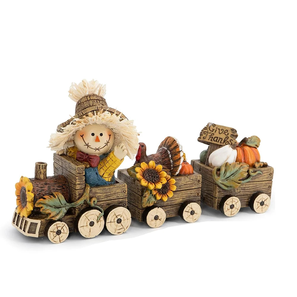 Hodao Scarecrow Resin Fall Harvest Train Figurine Set