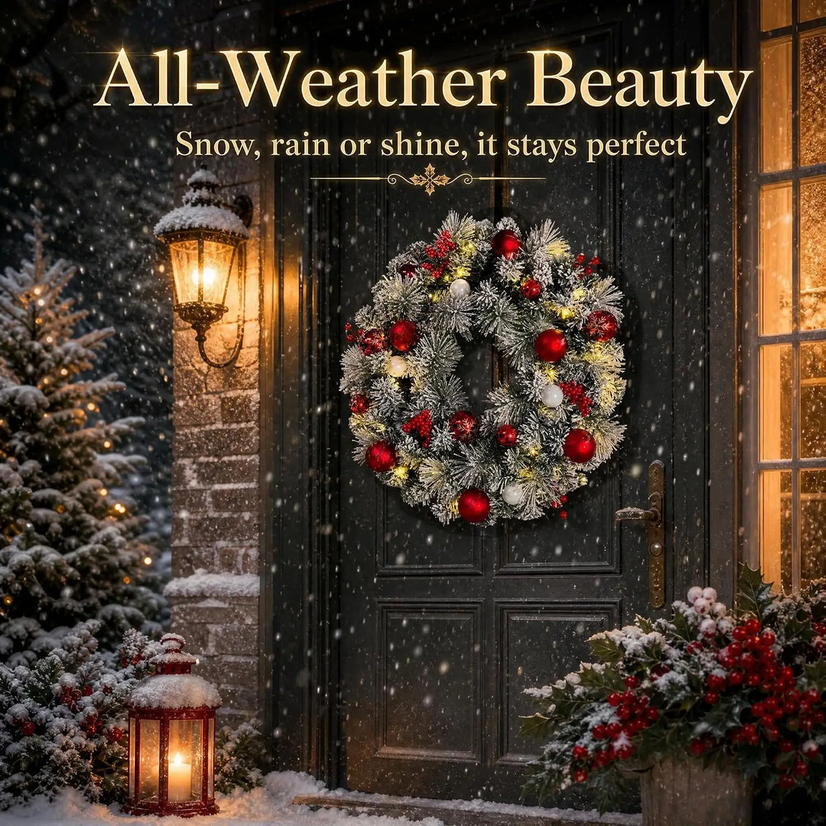 Pre Lit Artificial Christmas Wreath With Warm Led Lights