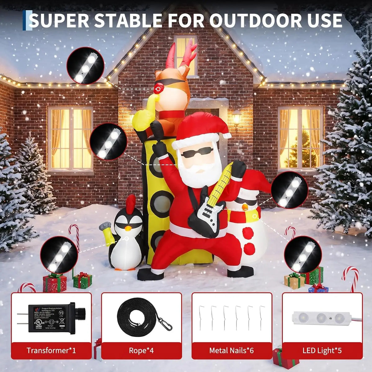 Christmas Inflatable Musical Band With Santa Reindeer Snowman Penguin Led Home Decor