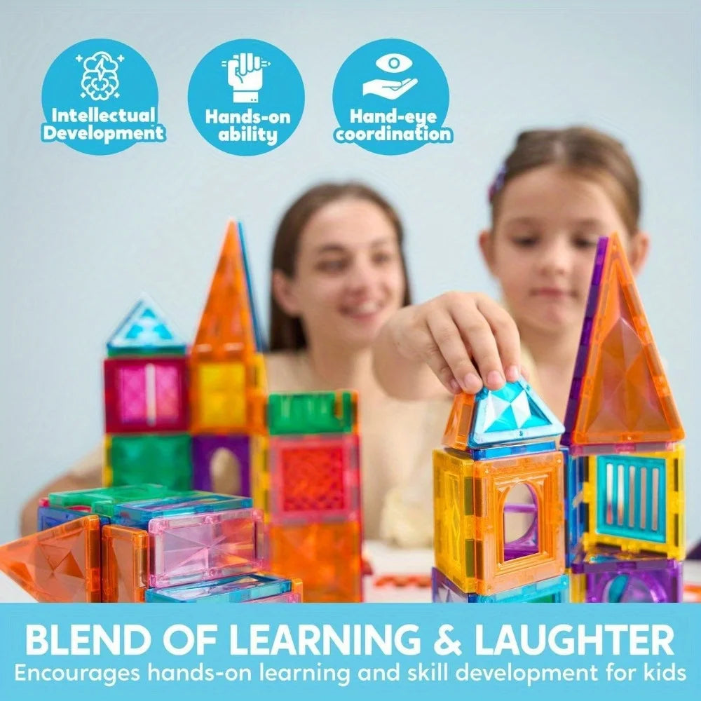 Joyfy Magnetic Building Tiles Set 110 Pieces With Vehicle Blocks