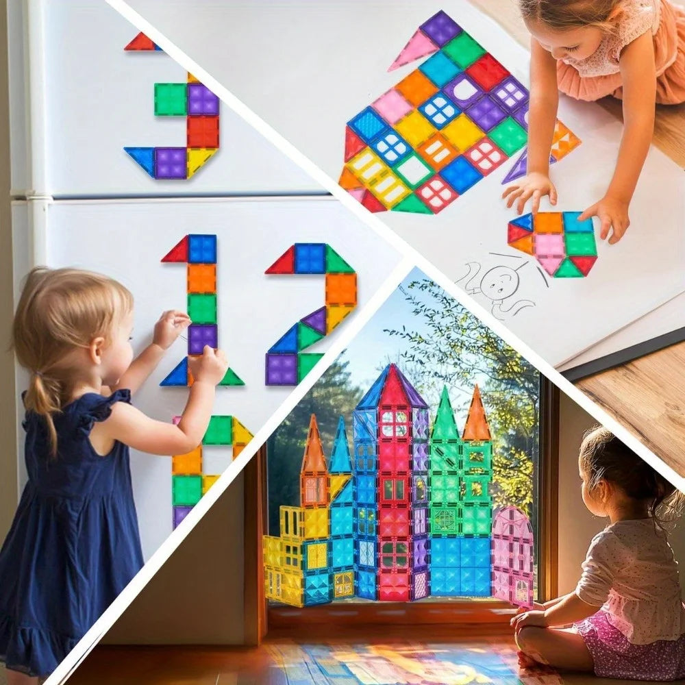 Joyfy Magnetic Building Tiles Set 110 Pieces With Vehicle Blocks